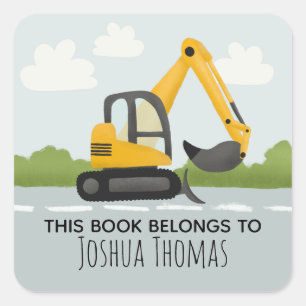 Sticker Carré Garçons mignonette Ce Livre Appartient Digger Kids