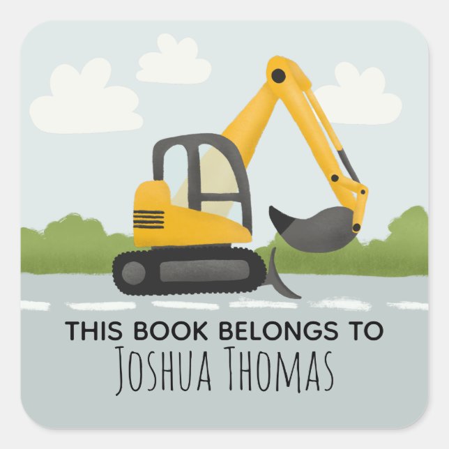 Sticker Carré Garçons mignonette Ce Livre Appartient Digger Kids (Devant)