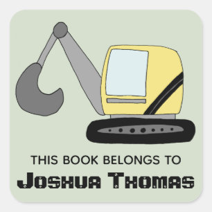 Sticker Carré Garçons mignons Ce livre Appartient Digger et nom 