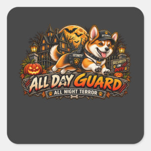 Sticker Carré Garde de Jour Terreur de Nuit Corgi Halloween Sécu