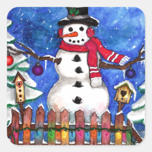 Sticker Carré Garden Snowman