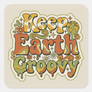 Sticker Carré Gardez la Terre Groovy Rétro 70s Jour de la Terre