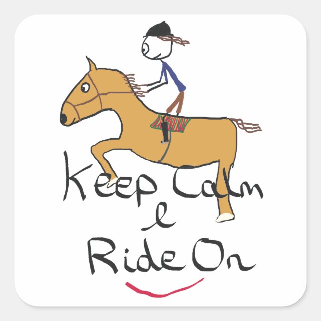 Sticker Carré Gardez Le Calme Équitation (Devant)