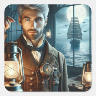 Sticker Carré Gardien de phare victorien Vintage Steampunk