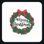 Sticker Carré Garland Merry Christmas<br><div class="desc">christmas garland xmas ornament,  candy green circle decor ,  pine ribbon art holly,  text vintage light lettering ,  gift tree party decorative ,  december invite la fracture,  solive banner new,  happy holiday celebration,  winter merry decoration ,  garland christmas xmas ornament, </div>