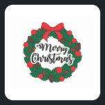 Sticker Carré Garland Merry Christmas<br><div class="desc">christmas garland xmas ornament,  candy green circle decor ,  pine ribbon art holly,  text vintage light lettering ,  gift tree party decorative ,  december invite la fracture,  solive banner new,  happy holiday celebration,  winter merry decoration ,  garland christmas xmas ornament, </div>