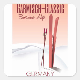 Sticker Carré Garmisch Classique, Affiche de ski des Alpes bavar