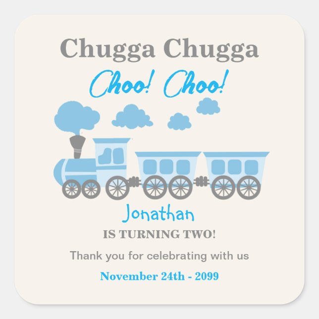 Sticker Carré Garys Blue Train 2e fête d'anniversaire (Devant)