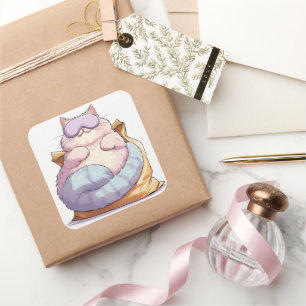 Sticker Carré Gat Paresseux Friandise Sommeil