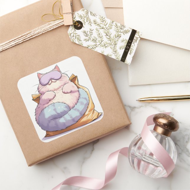 Sticker Carré Gat Paresseux Friandise Sommeil (Cadeaux)
