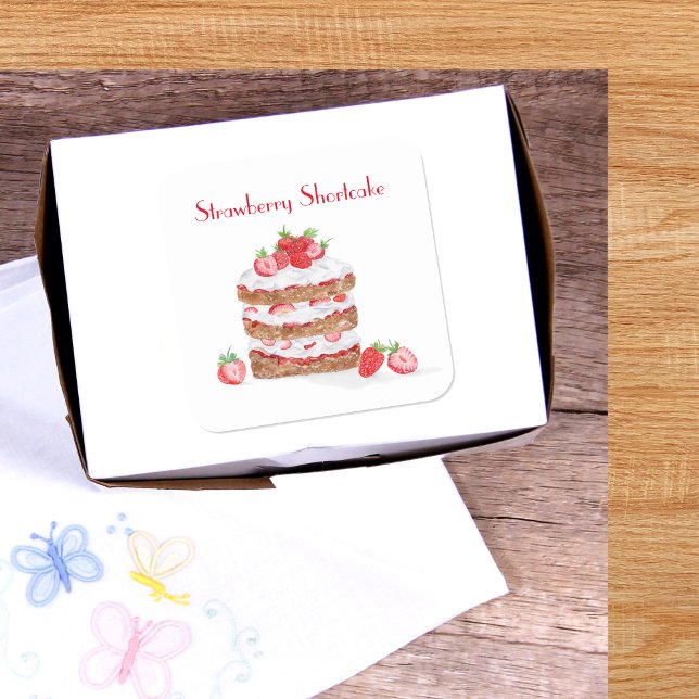Sticker Carré Gâteau à la fraise aquarelle (Créateur téléchargé)