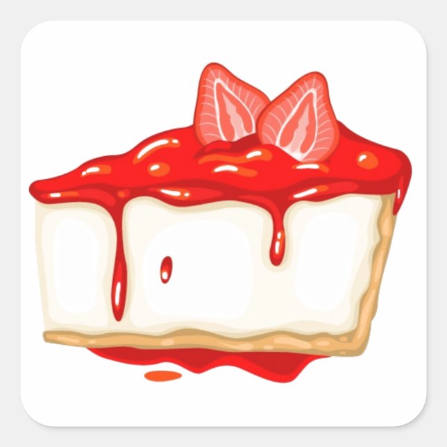 Sticker Carré Gâteau au fromage aux fraises délicieux (Devant)