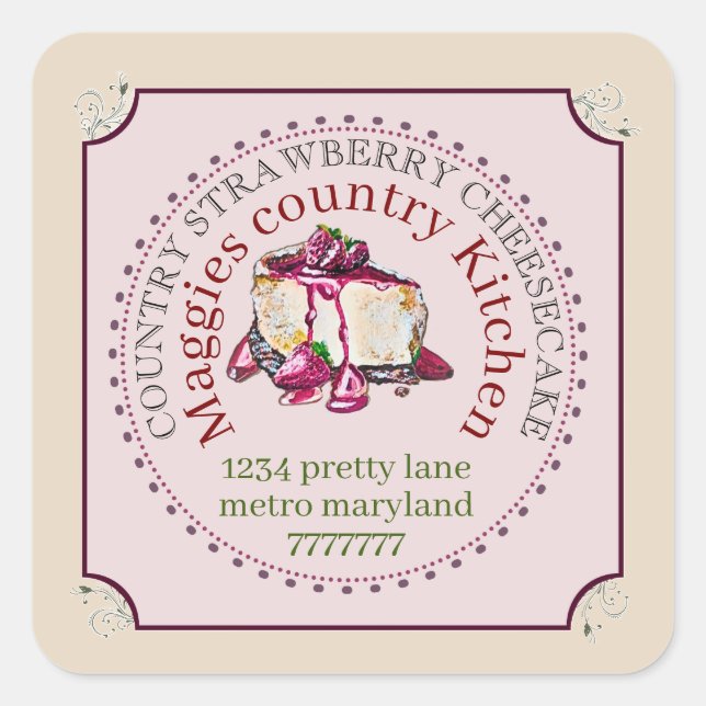 Sticker Carré gâteau au fromage et fraise  (Devant)