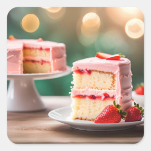 Sticker Carré Gâteau aux fraises
