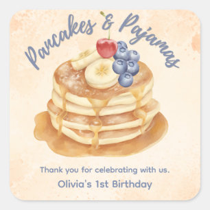 Sticker Carré Gâteau aux myrtilles et pyjama pour un 1er anniver