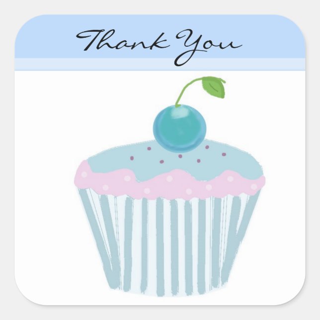 Sticker Carré Gâteau bleu Merci (Devant)