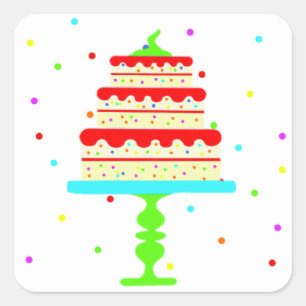 Sticker Carré Gâteau coloré et Confetti Anniversaire des enfants