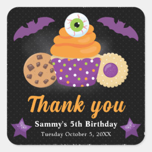 Sticker Carré Gâteau cupcake d'Halloween mignon pour l'anniversa