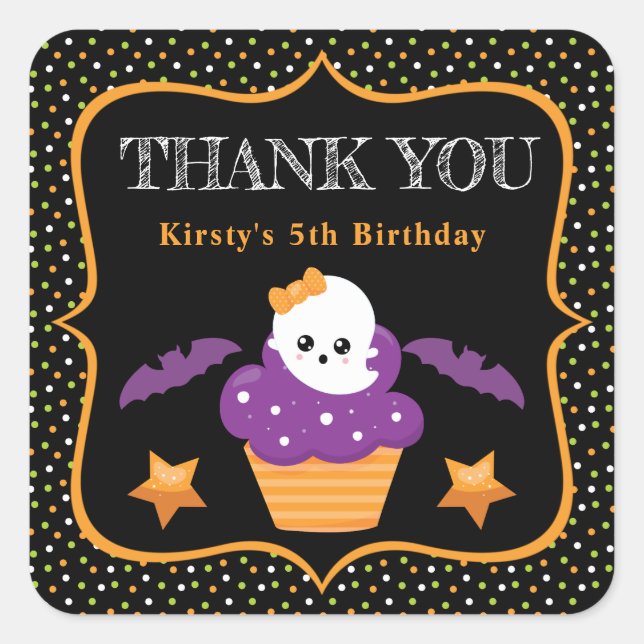 Sticker Carré Gâteau Cupcake Fantôme d'Halloween & Anniversaire  (Devant)