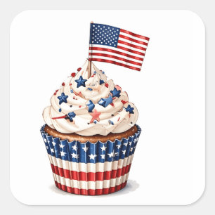 Sticker Carré Gâteau cupcake muffin au drapeau patriotique 4 jui