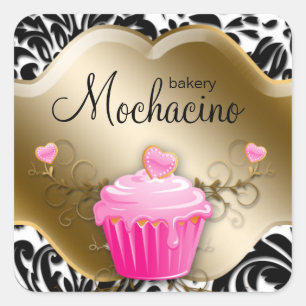 Sticker Carré Gâteau Cupcake Rose Or