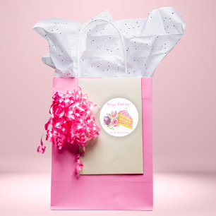 Sticker Carré Gâteau d'anniversaire au glaçage rose aquarelle