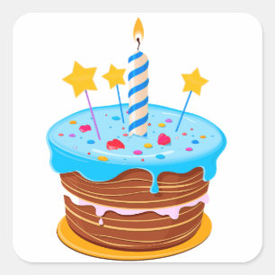 Sticker Carré Gâteau d'anniversaire coloré avec bougies