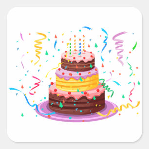 Sticker Carré Gâteau d'anniversaire coloré avec bougies