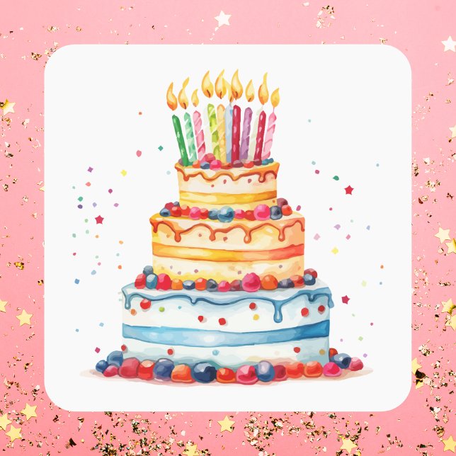 Sticker Carré Gâteau d'anniversaire coloré moderne (Créateur téléchargé)