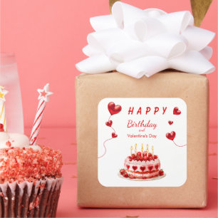 Sticker Carré Gâteau d'anniversaire de la Saint-Valentin