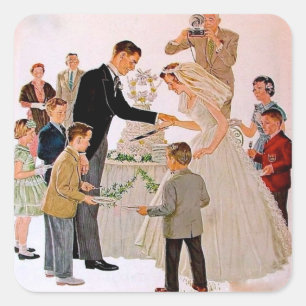 Sticker Carré Gâteau d'anniversaire de mariage coupé à l'ancienn