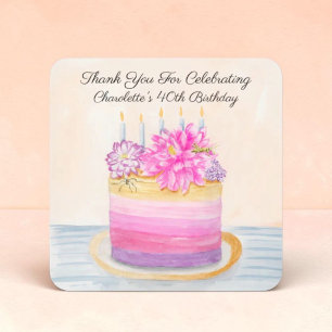 Sticker Carré Gâteau d'anniversaire des 40 ans avec Dahlia et in