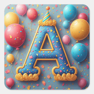 Sticker Carré 🎂 Gâteau d'anniversaire Lettre A pastel pour enfa