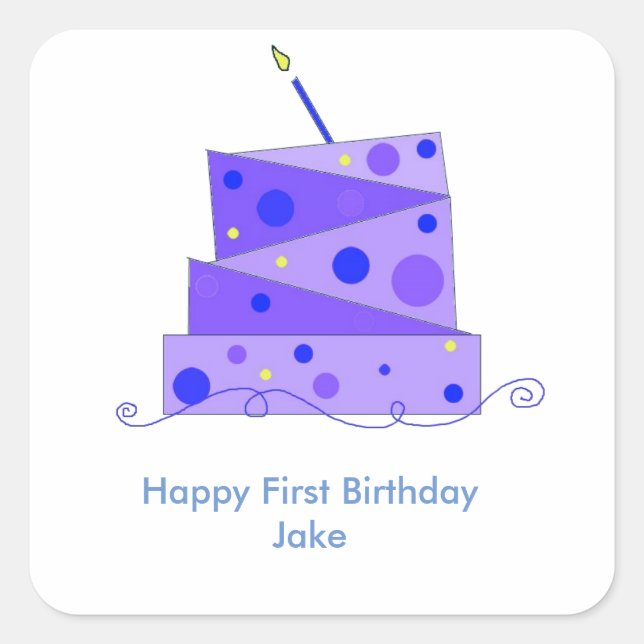 Sticker Carré Gâteau d'anniversaire pour un an (Devant)
