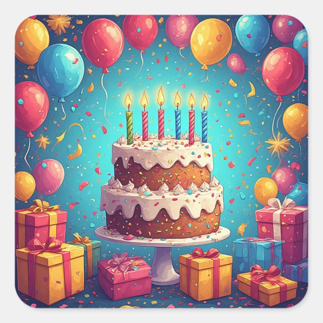 Sticker Carré 🎂 Gâteau de célébration d'anniversaire avec confe (Devant)