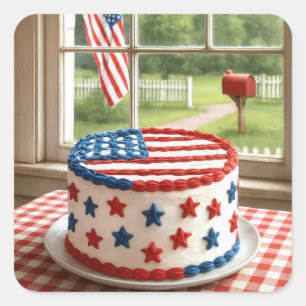 Sticker Carré Gâteau du 4 juillet sur une nappe