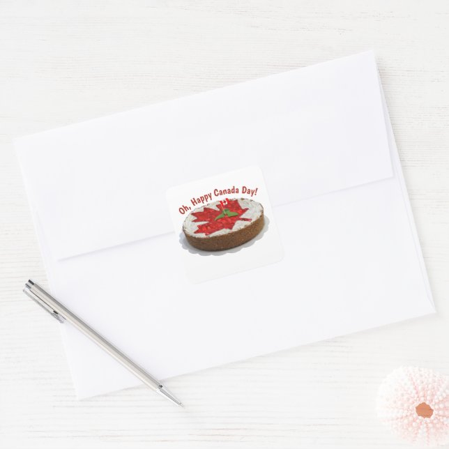 Sticker Carré Gâteau du drapeau du Canada Feuille d'érable (Enveloppe)