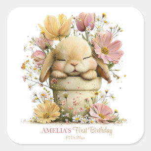 Sticker Carré Gâteau floral avec lapin