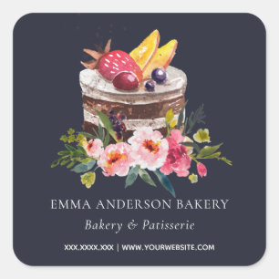 STICKER CARRÉ GÂTEAU FLORAL DE LA MARINE PATISSERIE CUPCAKE BAKE