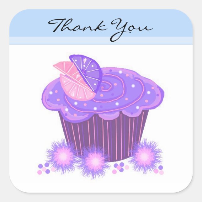 Sticker Carré Gâteau Merci Cupcake Violet (Devant)