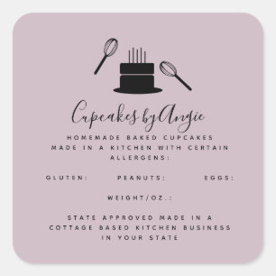 Sticker Carré Gâteau Mignon Fouet Entreprise Alimentaire Noir Ro