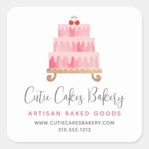Sticker Carré Gâteau rose blush de boulangerie Pâtisserie modern