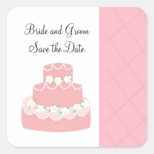 Sticker Carré Gâteau Rose Save the Date