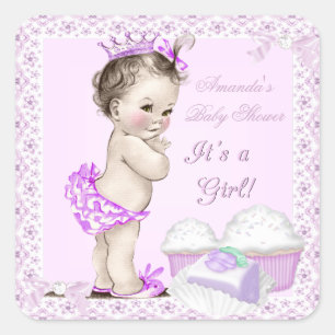 Sticker Carré Gâteaux Cupcakes Jolies Fête Prénatale Bébé Fille 
