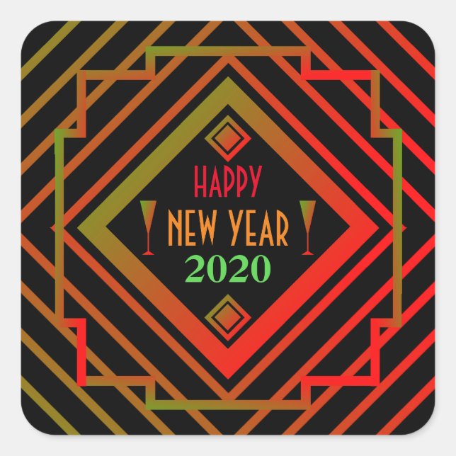Sticker Carré Gatsby Miami 1920's Happy New Year (Devant)