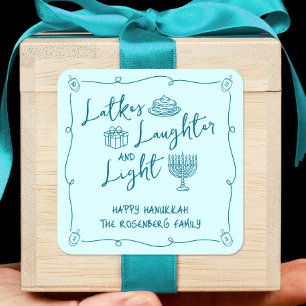 Sticker Carré Gaufres de Hanouka Rires Lumière Turquoise Dessiné