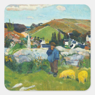 Sticker Carré Gauguin Le Porcher Affiche d'Art Rural Vintage
