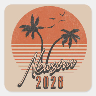 Sticker Carré Gavin Newsom 2028 Pour Président Palm Tree Sunset