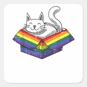 Sticker Carré Gay Cat Pride Rainbow Cute Kitten Kitty Fier LGBT