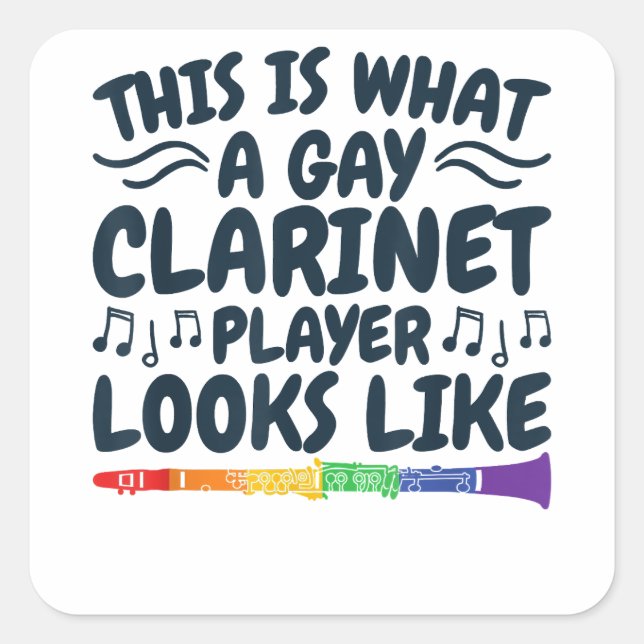 Sticker Carré Gay Clarinet Player LGBTQ Rainbow Instrument (Devant)